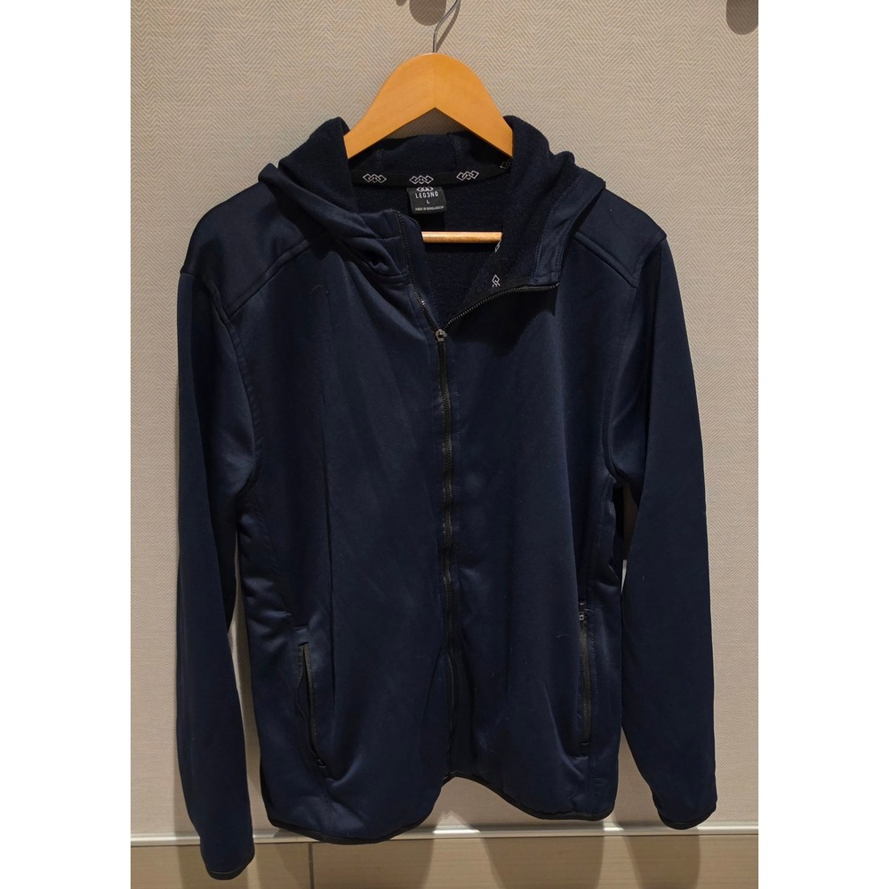 LEG3ND Mens Full Zip Performance Hoodie Navy Blue Fleece Lined Jacket Size L